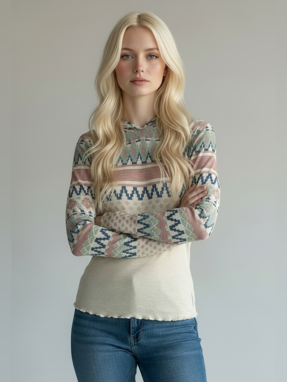 Free People Movement Mock Neck Southwestern Print Long Sleeve Top - Size Small